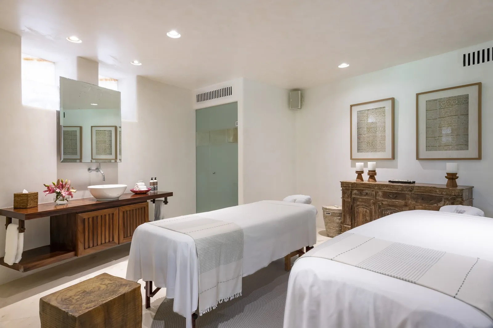 The massage room set up for two treatments